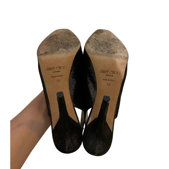 Jimmy Choo nova black sparkle peep toe slingback heels size 38 - Picture 7 of 7